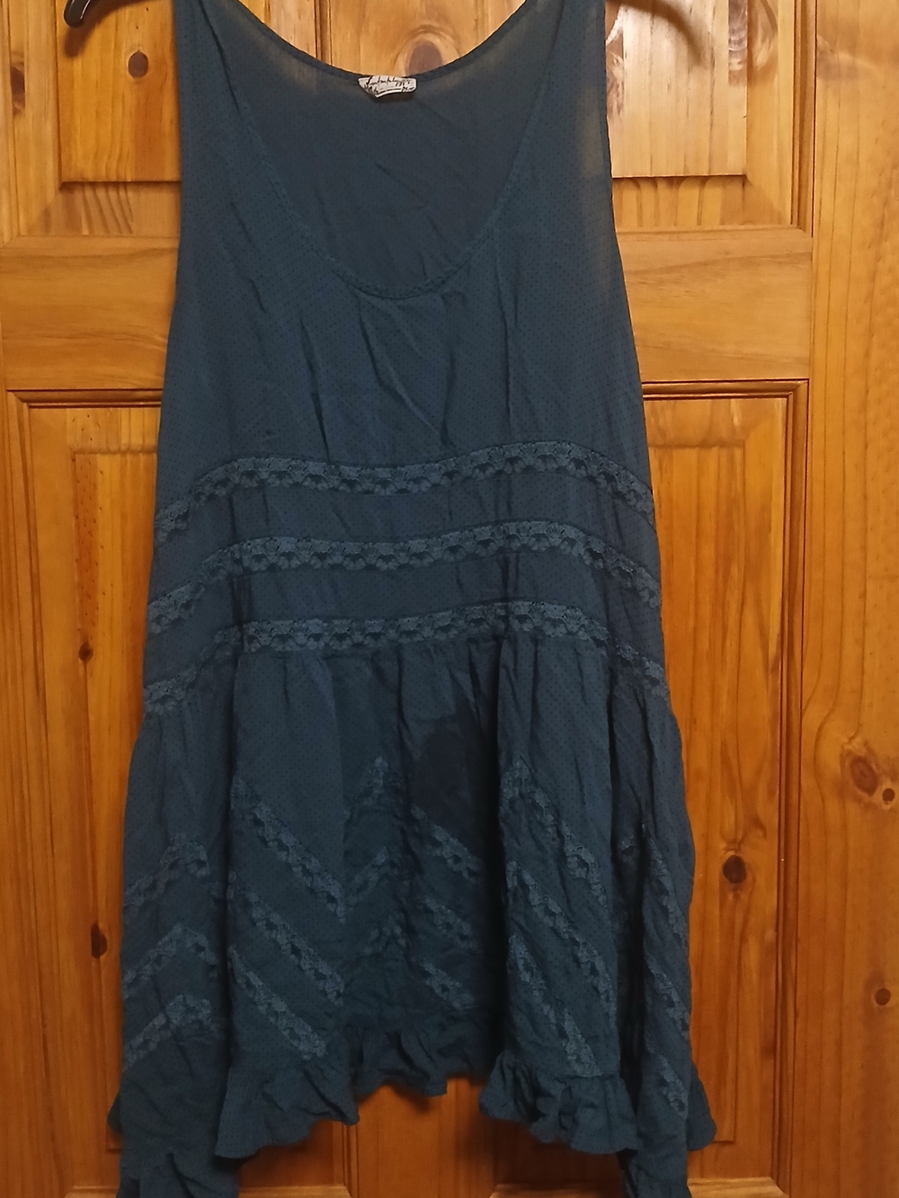 Free People Teal Lace-Trim Sleeveless Mini Dress With Subtle Polka Dots
